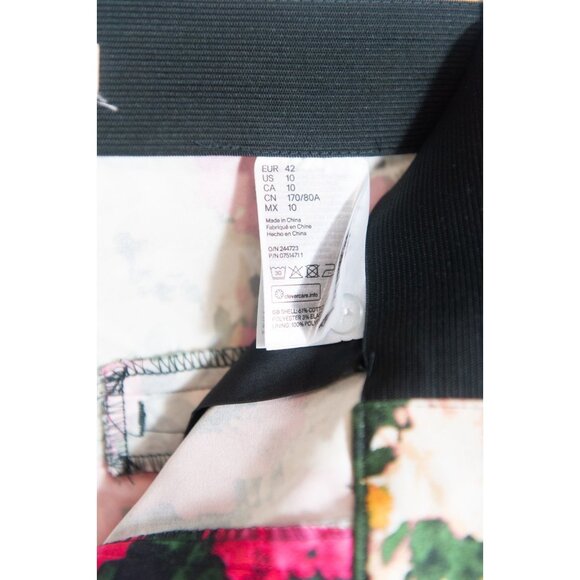 H&M Pink Floral Mid-Rise Straight Slim Stretch Ankle Trouser Pants Size 10 - Picture 9 of 13